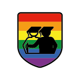 Das Logo des Referats für schwule und bisexuelle Studierende zeigt zwei Personen, die sich im Arm halten vor einer Prideflagge.